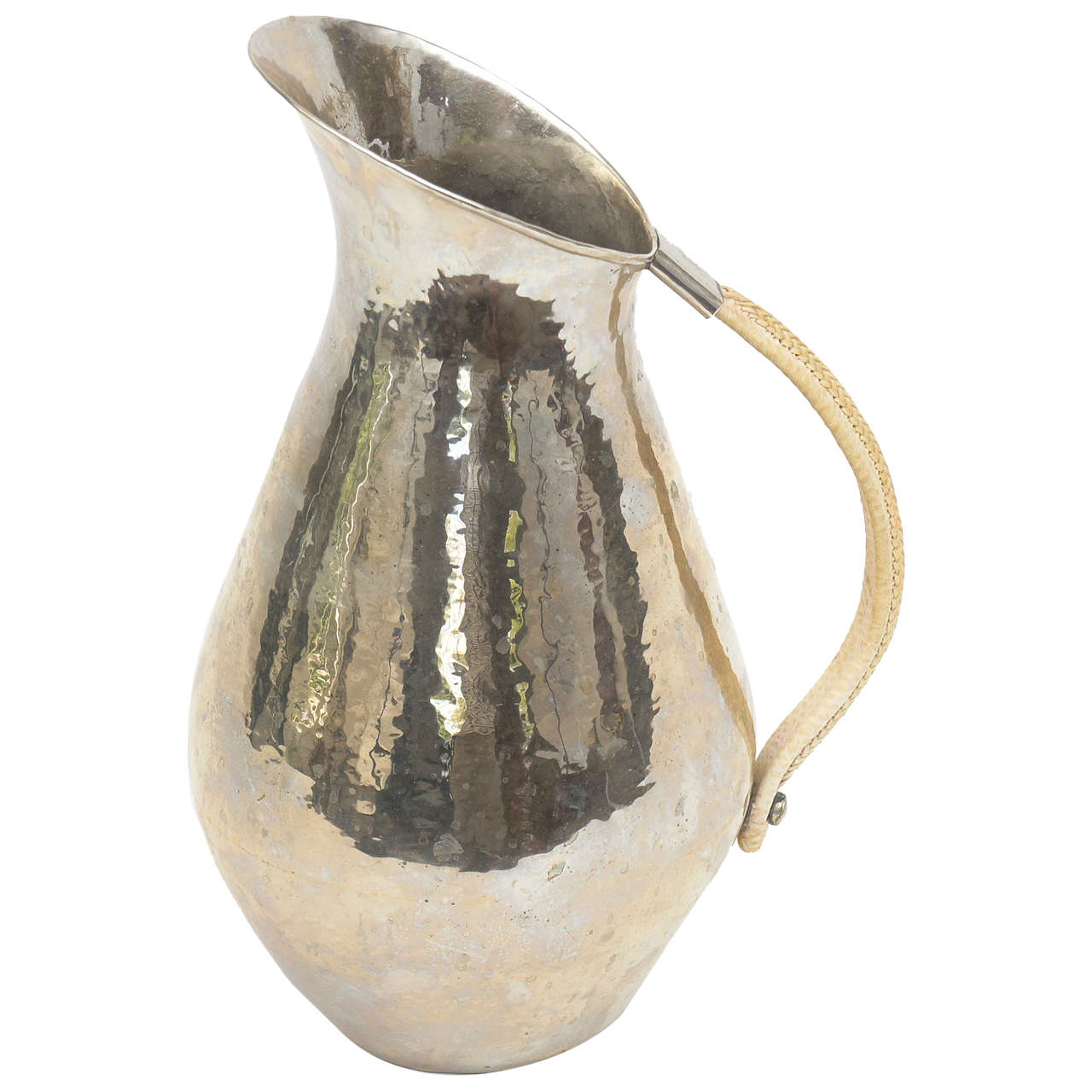 Hand hammered Silverplate Pitcher in the Style of Johan Rohde For Sale