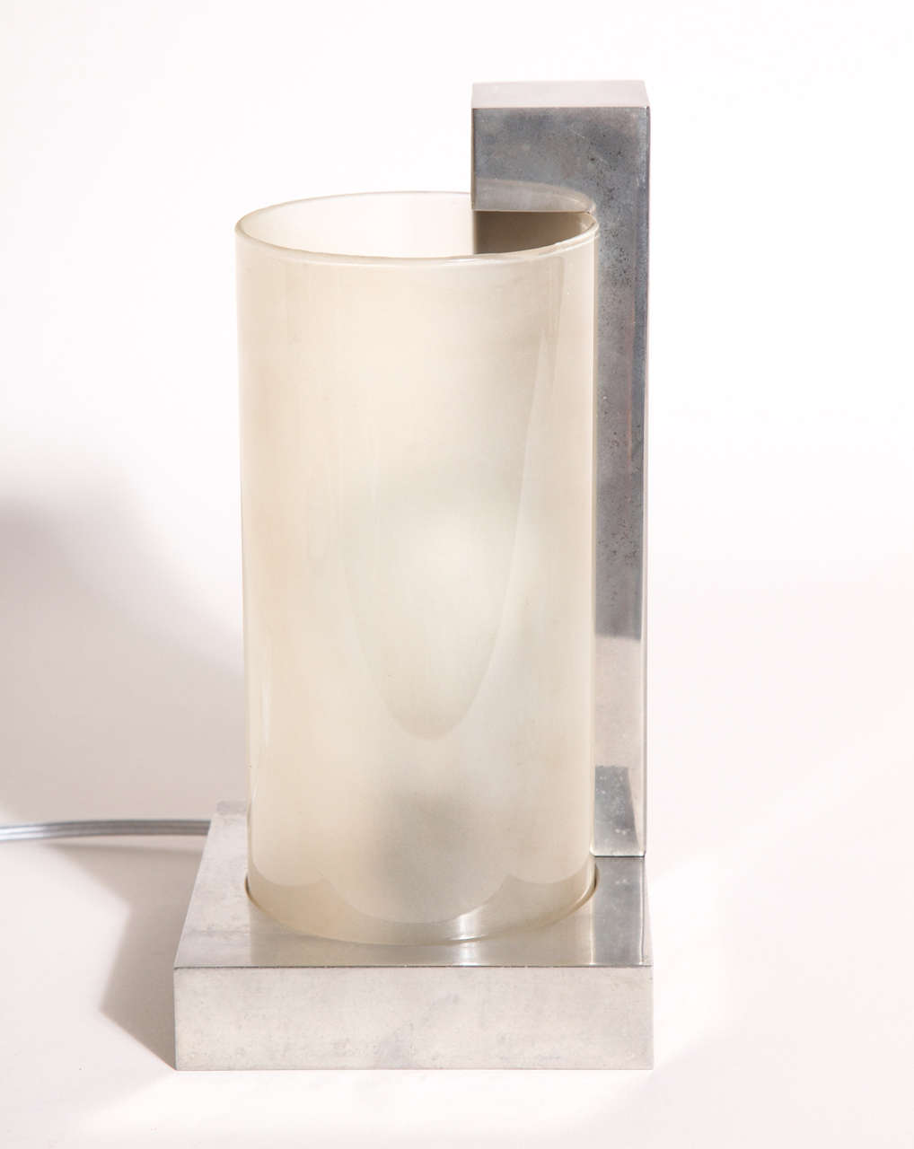 Mid-20th Century Boris Jean Lacroix French Art Deco Nickel and Frosted Glass Table Lamp For Sale