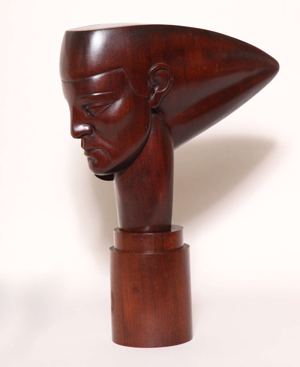 Art Deco Manya Konolei Carved and Stained Wood Sculpture of Head For Sale