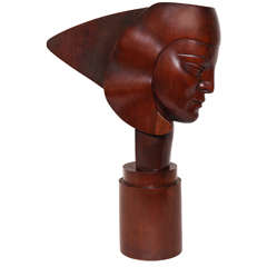 Manya Konolei Carved and Stained Wood Sculpture of Head