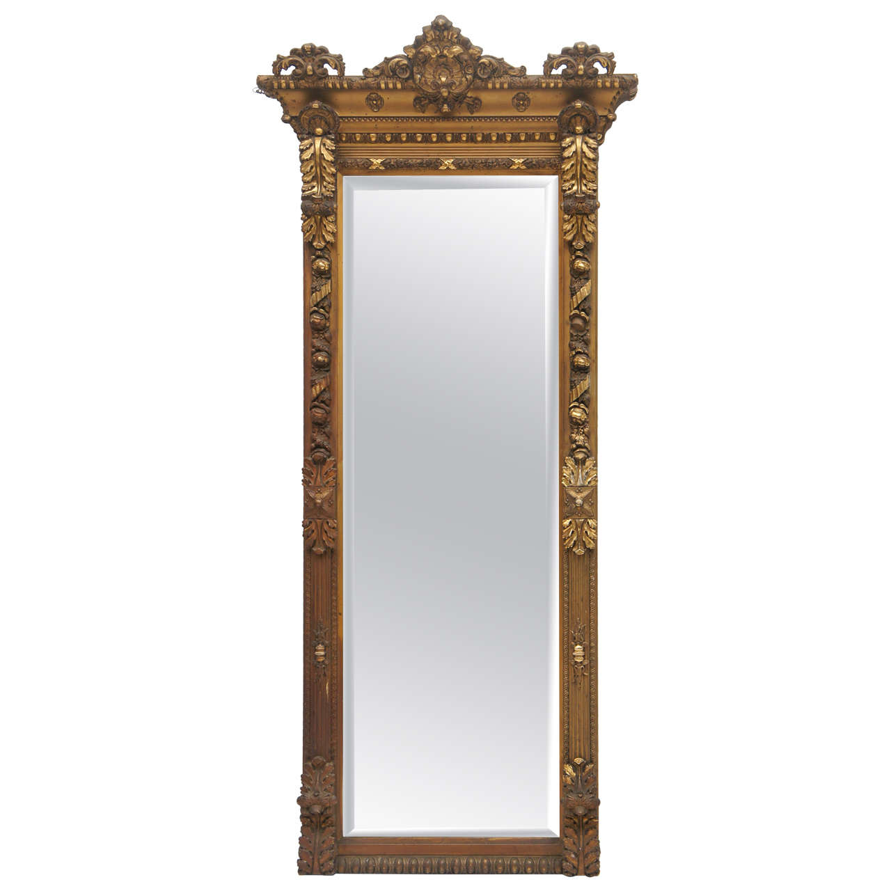 1800's long gold gilded floor or mantle mirror