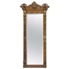 Antique 1800's long gold gilded floor or mantle mirror