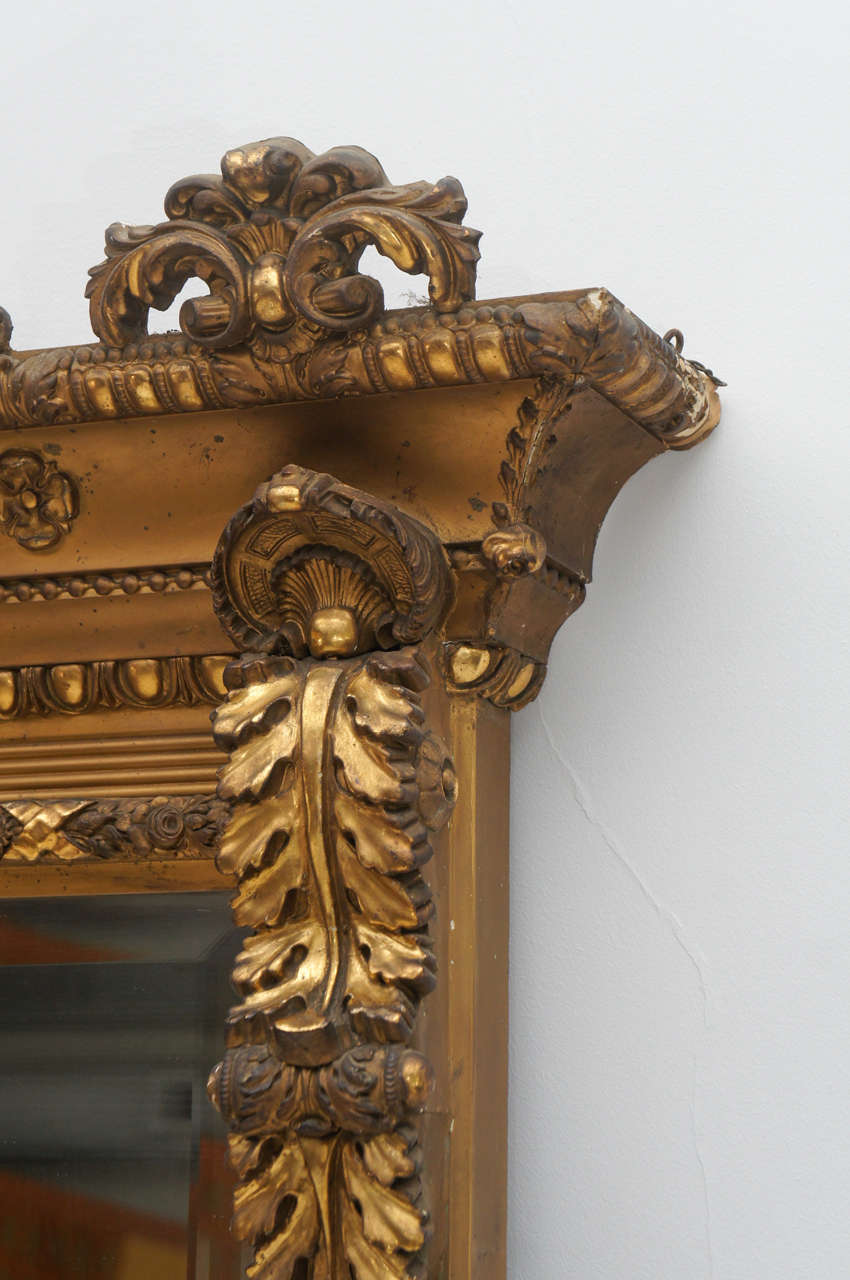 American 1800's long gold gilded floor or mantle mirror