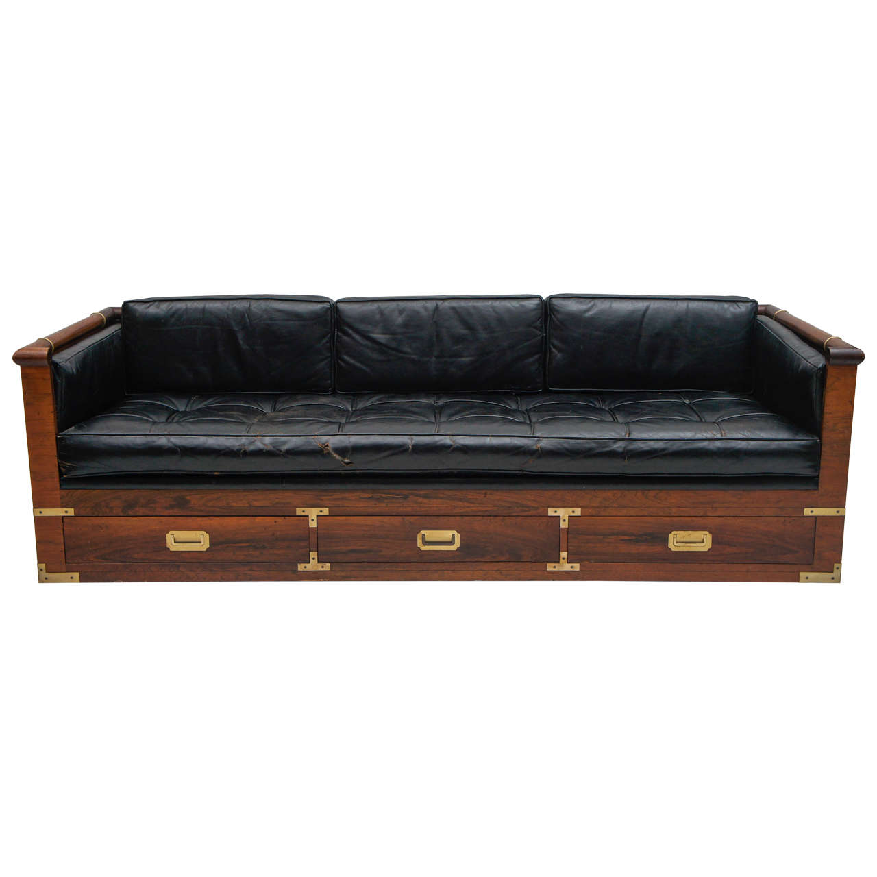 mid century Rosewood campaign sofa or daybed. ( 3 available )