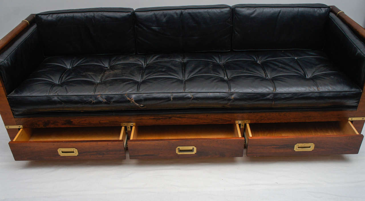 mid century Rosewood campaign sofa or daybed. ( 3 available ) (Ende des 20. Jahrhunderts)