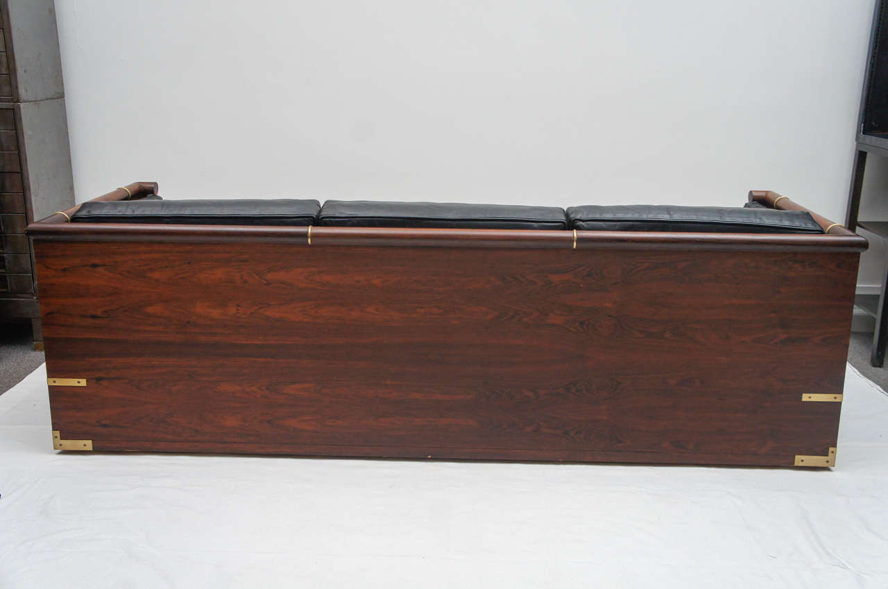 Wood mid century Rosewood campaign sofa or daybed. ( 3 available )