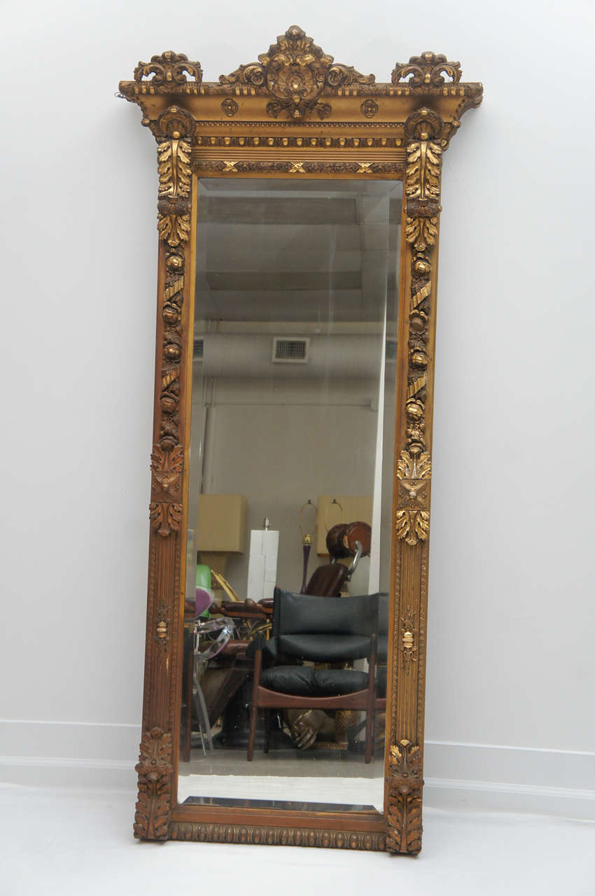 1800's long gold gilded floor or mantle mirror at 1stDibs gold gilded floor mirror, long gold