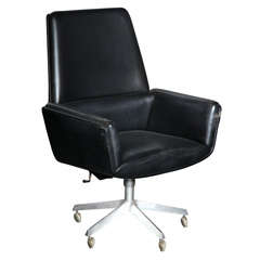 Black Leather Swivel Desk Chair by Finn Juhl