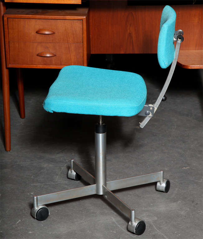 Vintage 1950s Kevi Desk Chair on Wheels

This Danish Desk Chair is in great, working condition. The back height and seat height are both adjustable. Very comfortable and of coarse fun to roll around on. Upholstery is available. Ready for pick up,