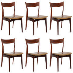 Set of 6 Pointed Back Rosewood Dining Chairs with Mustard Seats