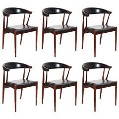 Set of 6 Rosewood Roundback Kai Kristiansen Dining Chairs