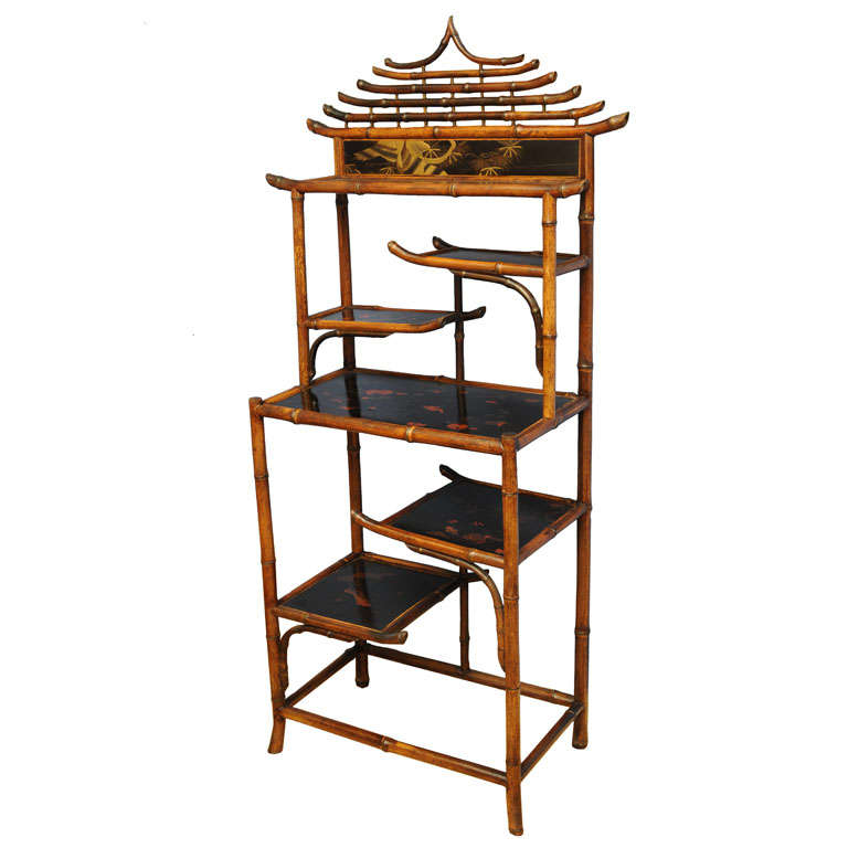 Unique 19th English Century  Pagoda Bamboo Etagere