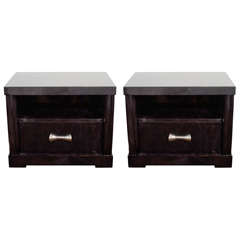 Pair of Modernst Ebonized Elm Wood End Tables/Night Stands