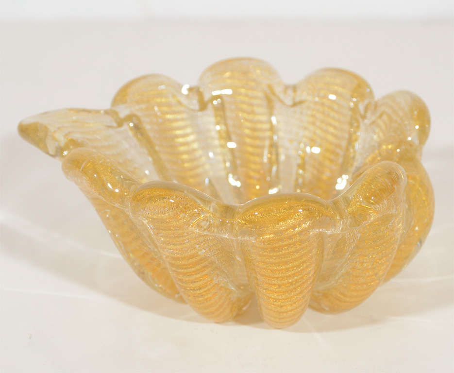 Murano Shell Bowl or Ashtray with 24K Gold Flecks by Seguso 2