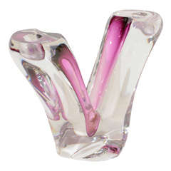 Modernist Blown Crystal Candle Holder by Val St. Lambert