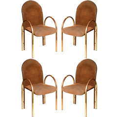 Set of 4 Round Back Brass Dining Chairs