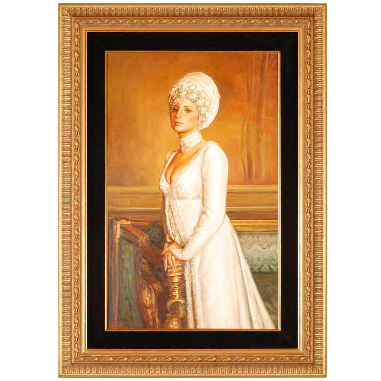 Ornate Framed Oil Portrait of Barbara Streisand