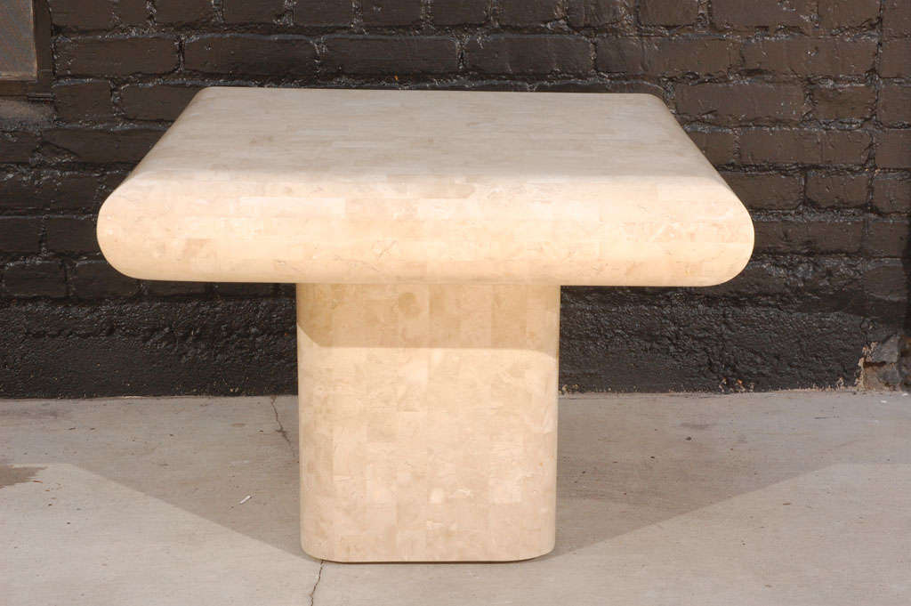 American Pedestal Table with Faux Stone Veneer In The Style Of Karl Springer For Sale