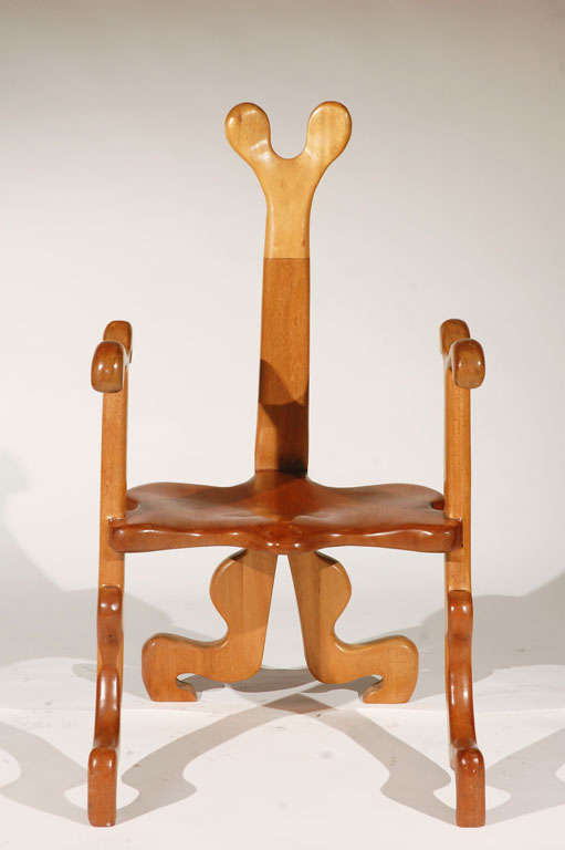 American A 1980s Sculpted Mahogany Armchair by Tom R. Allen