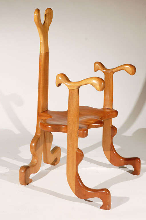A 1980s Sculpted Mahogany Armchair by Tom R. Allen In Good Condition In West Hollywood, CA