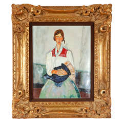 Enamled Portrait Of A Woman with Guilt Plaster frame