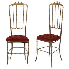 Vintage Pair Of Brass Chiavari Chairs
