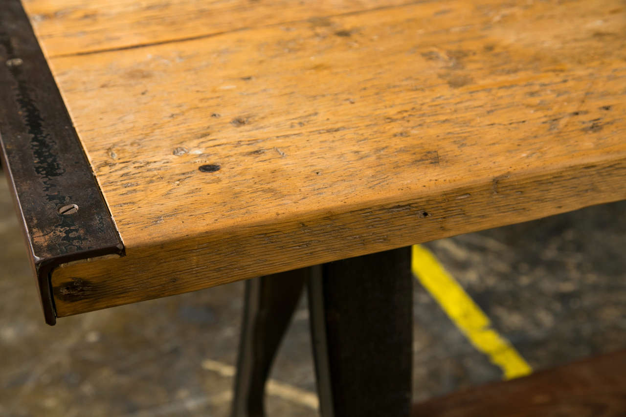 Industrial iron base, c. 1940-50, with reclaimed oak top and shelf