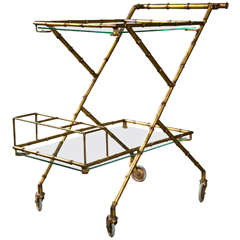 Bagues Style French Gilded Iron Mid-century Faux Bamboo Bar Cart, C. 1940