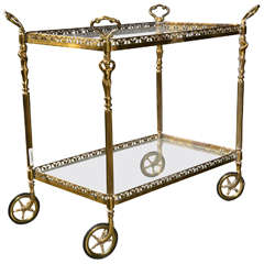 Bagues  French brass mid-century rolling bar or serving cart, c.1940-1950