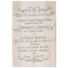 Französisches Theaterprogramm in Bühnengröße aus dem Chateau de Groussay