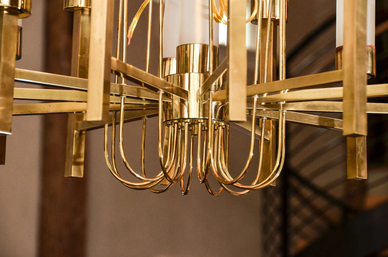 Mid-Century Modern Gaetano Sciolari Chandelier With Brass and Glass Tubes