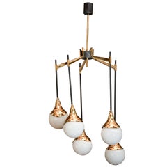1950s Italian Chandelier in the Style of Stilnovo with Glass Globes