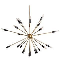 Large 1960's Italian black and brass sputnik chandelier  By G.C.M.E