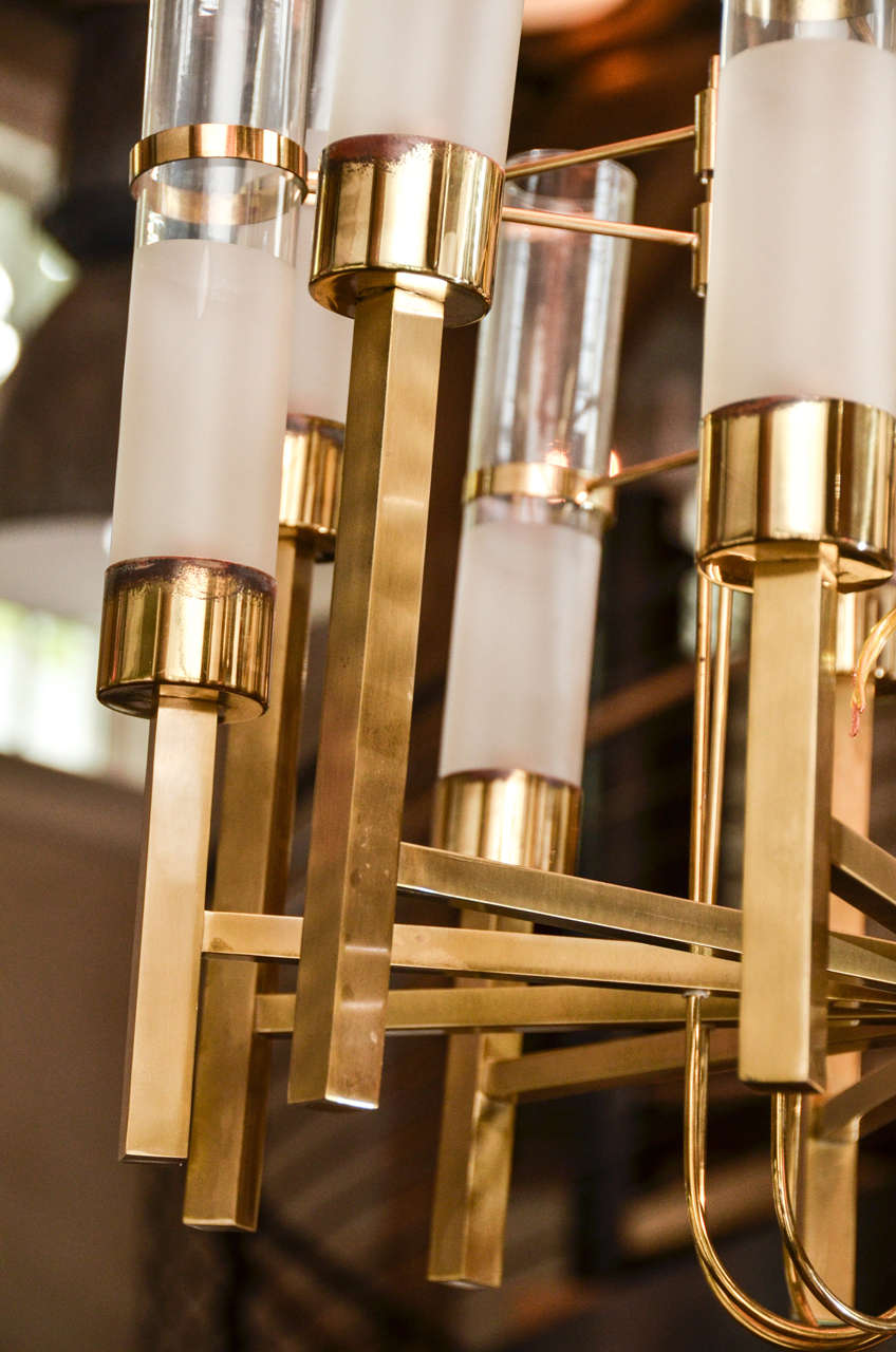 Gaetano Sciolari Chandelier With Brass and Glass Tubes at 1stDibs