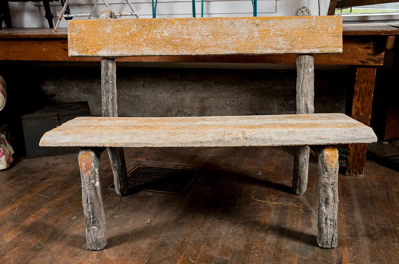 French Faux Bois Stone Garden Bench