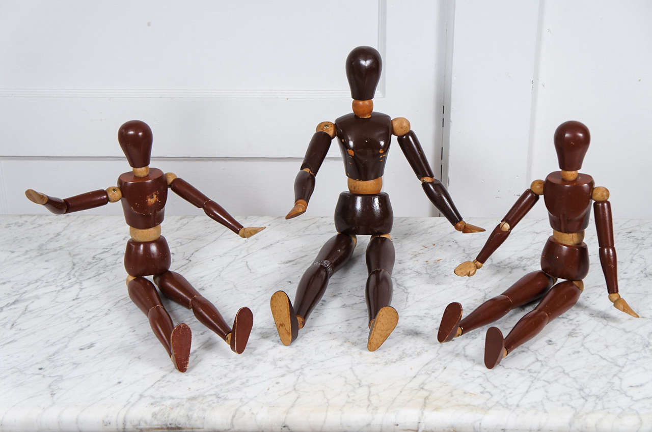 French Artist Drawing Models, Set of 3 models from Paris , France circa 1960-70's in fine condition.

1 large female figure and 2 smaller male figures.