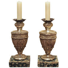 Pair Silver Gilt Wood Candle Holders