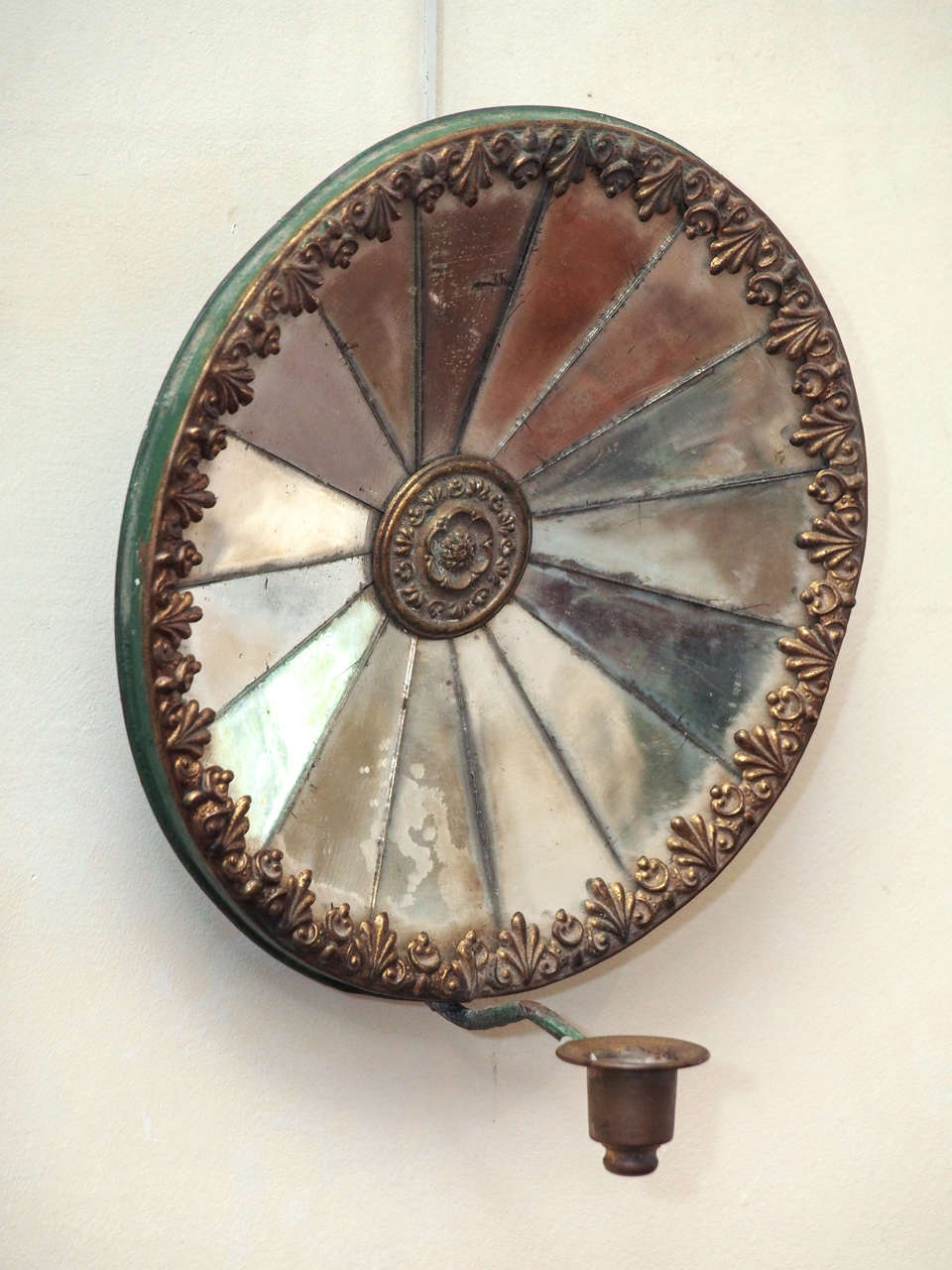 Pair of 19th c tole and mirror single candle sconces 1