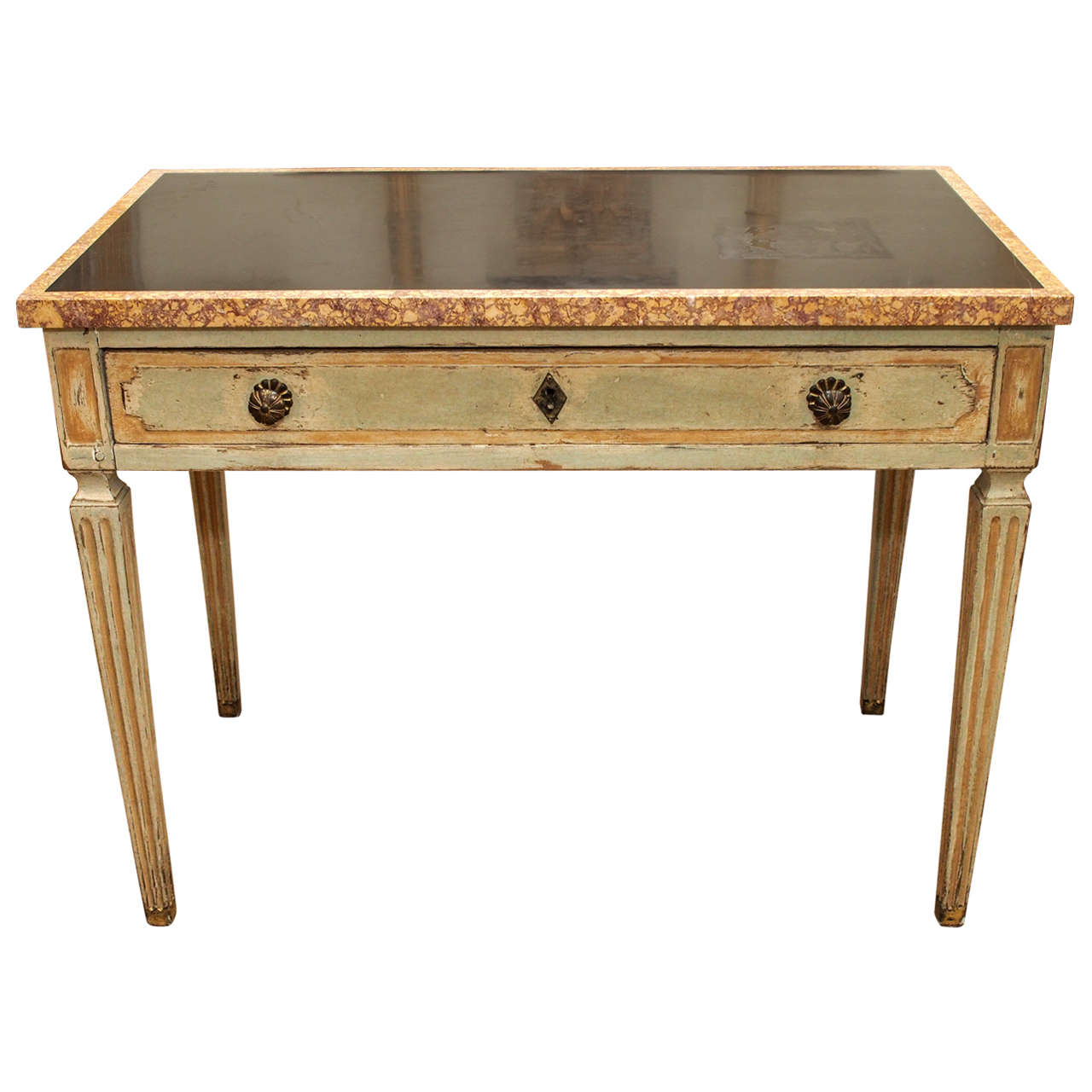 Louis XVI painted table with reversible marble top banded in marble