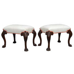 Pair of Carved Mahogany Chippendale Style Benches, circa 1940s