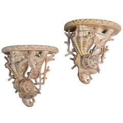 Pair of Maitland Smith Midcentury Nautical Design Carved Wood Wall Brackets