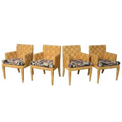 Set of Four Angelo Donghia Woven Rattan Armchairs