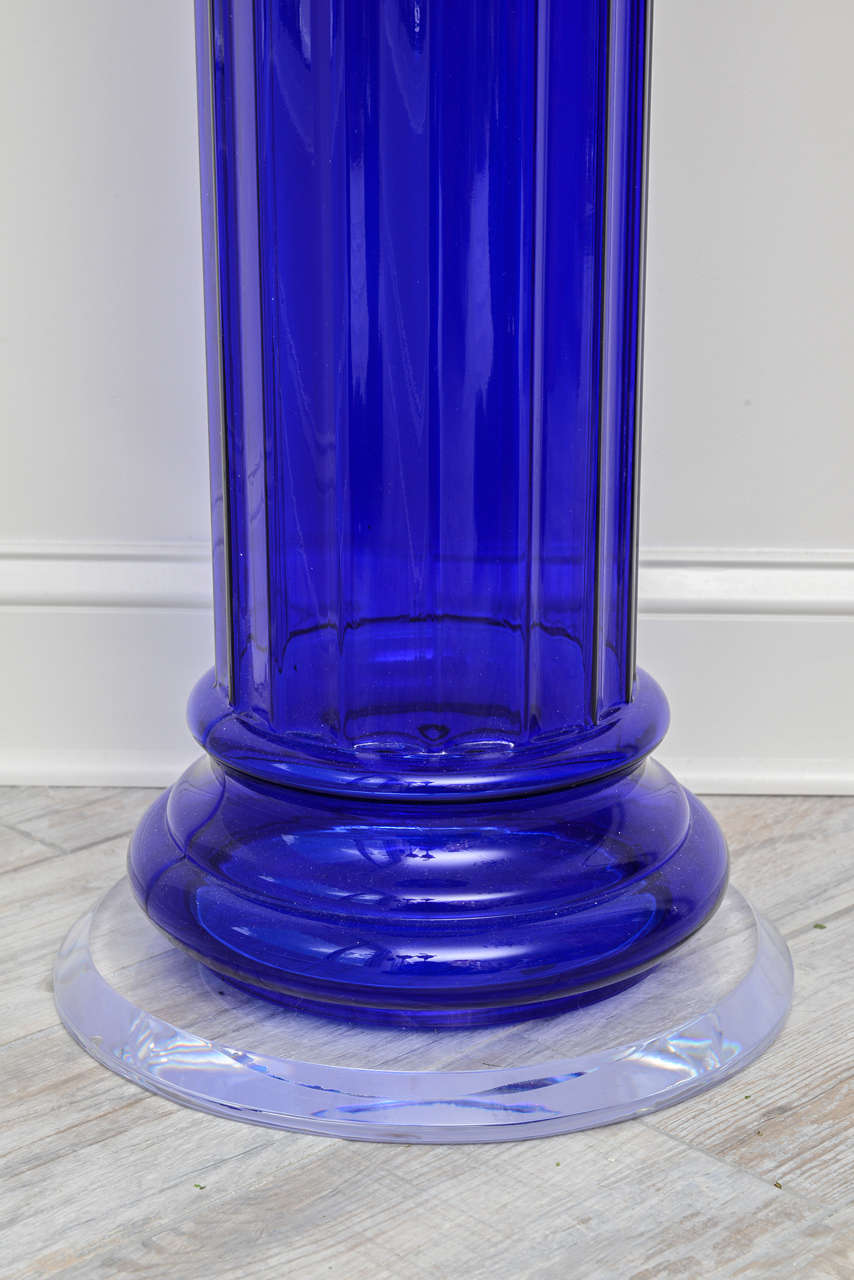 Neoclassical Lucite and Cobalt Blue Glass Console In Good Condition In West Palm Beach, FL