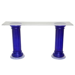 Vintage Neoclassical Lucite and Cobalt Blue Glass Console