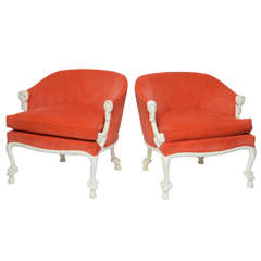 Pair of Rope and Tassel Italian Midcentury Velvet Armchairs