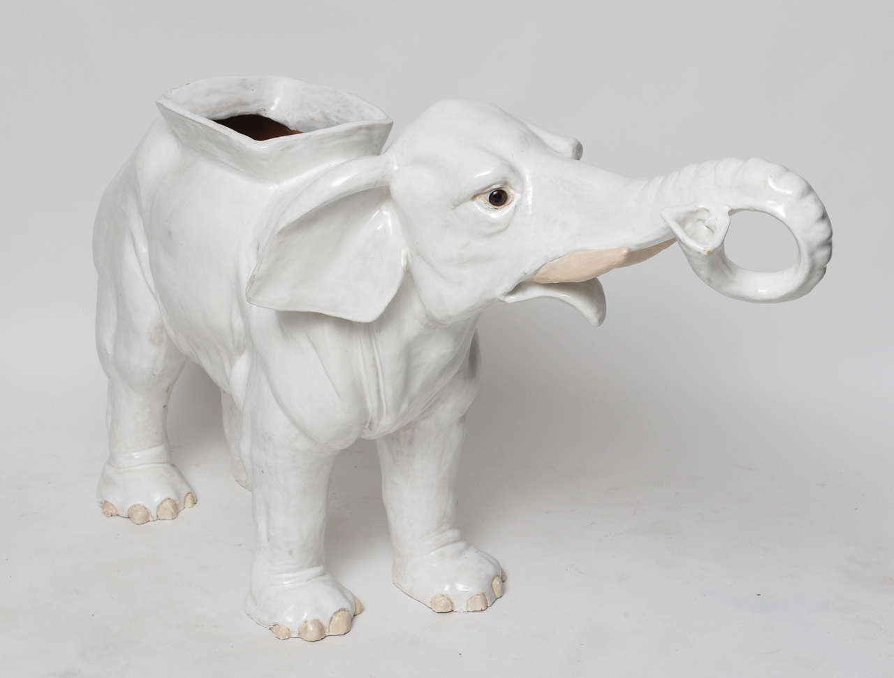 Large White Glazed Terra Cotta Elephant Planter at 1stDibs