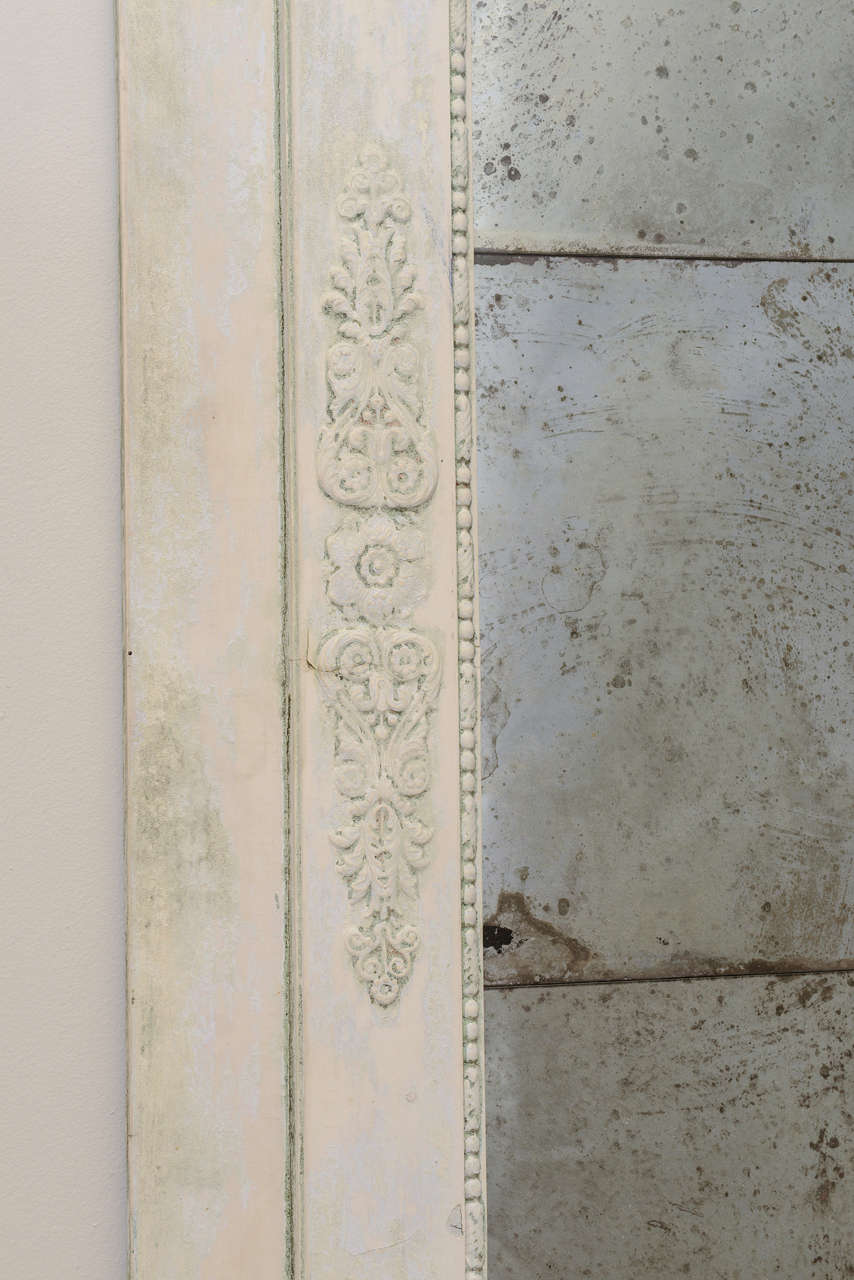 French Painted 19th Century Trumeau with Distressed Mirrored Tiles