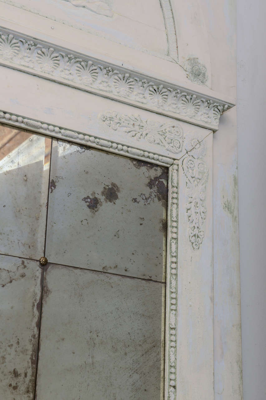 Painted 19th Century Trumeau with Distressed Mirrored Tiles In Excellent Condition In West Palm Beach, FL
