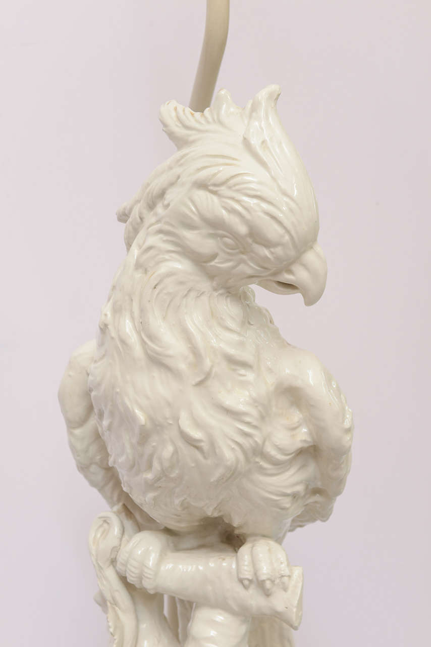 Porcelain Pair of Blanc de Chine Cockatiel Lamps