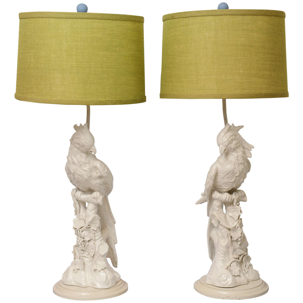 Pair of Blanc de Chine Cockatiel Lamps